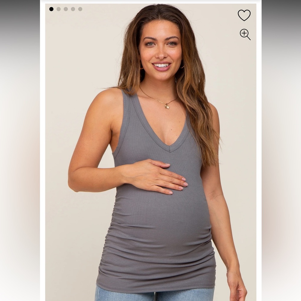 Pinkblush // Charcoal Ribbed Sleeveless Ruched Maternity
Tank Top